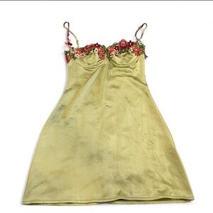 Princess Polly Olive Green Satin Slip Dress with Embroidered Bust